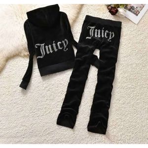 디자이너 수 Juicy Corture Women 's Tracksuits Velevt 2 조각 세트 다이아몬드 까마귀 자르기 재킷과 조깅하는 바지 의상 스트리트웨어 조깅 688s