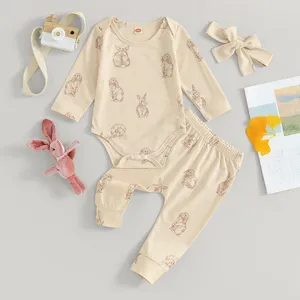 Clothing Sets Lioraitiin Born Infant Baby Girls Easter Outfit Print Long Sleeve Romper Pants Headband Clothes 3PCS Set