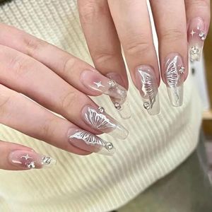 False Nails French Fashion Long Ballerina Glitter Crystal Love Heart Nail Tips Black Ba Full Cover Press On DIY