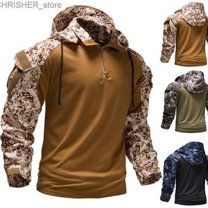 Giubbotti tattici Outdoor Nuovi uomini Tattici militari T-shirt a maniche lunghe con cappuccio Camouflage Sweatershirt Taglia EUL231218