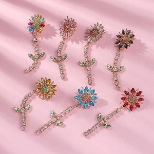 Dangle Earrings Japan And South Korea Small Fresh Alloy Creative Rhinestone Geometric Sun Flower Forest Female