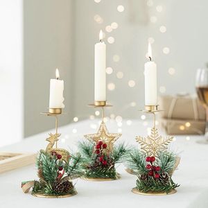 Candle Holders Christmas Candlestick Holder Decor Metal Dining Candelabras Snowflake Pentagram Elk Festival Theme For Party Table Decoration