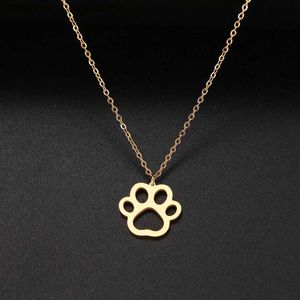 Pendant Necklaces HOT SALE Gold Color Cute Animal Footprints Dog Cat Footprints P Necklaces Pendants Women Stainless Steel JewelryL231218