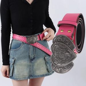 Belts American Vintage Disc Belt Cowboy Y2K Exaggerated Rivet Soft Metal Buckle For Women
