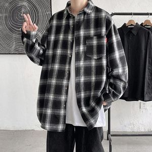 Men's Casual Shirts Flannel Plaid Men Streetwear Versatile 2023 Autumn High Quality Male Harajuku Oversized Retro Long-sleeved Blouses