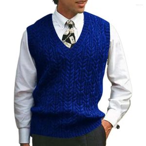 Men's Vests Spring Autumn Men Sweater Vest Twist Pattern V Neck Stretchy Knitting Straight Waistcoat