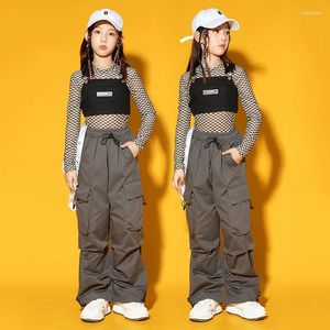 Stage Wear Tops Cargo Pants Tooling Modern Dance Performance 2023 Kids Hip Hop Costume For Girls Kpop Jazz Clothes Plaid