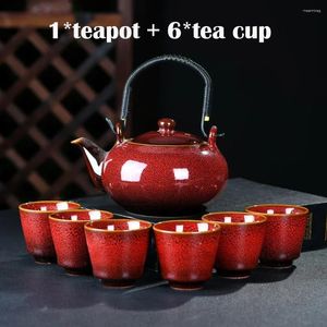 Teaware Sets 7 PCS/Set Ceramic Tea Set 700ML Kiln Change Color Teapot With Handle 150ML Cup Health Ceramics Pot