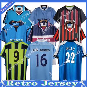 11 12 Classic Retro Kun Aguero Soccer Jerseys 72 98 99 00 01 02 03 13 15 Haaland Eidos Gallagher Sun Weah Tevez Silva Kompany Vintage Football Shirts Uniforms