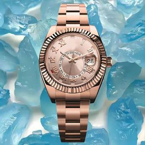 Relógio Mens Marca de Alta Qualidade Sky Residents Segundo Fuso Horário Função Montre Rose Gold 41mm 904L Relógio de Aço Inoxidável Relógios de Movimento Automático