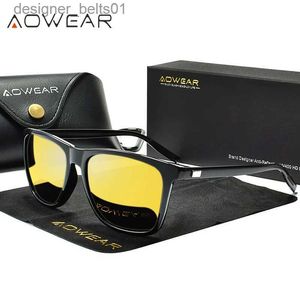 Óculos de sol aowear óculos de visão noturna masculino alumínio lente amarela óculos de sol polarizados noite segura óculos de condução oculos gafas de soll231218