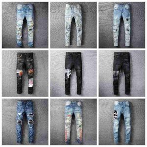 Jeans da uomo firmati jeans 23 Designer hip-hop moda pantaloni lavati con foro cerniera retro cuciture piegate strappate design da uomo moto equitazione pantaloni slim cool cielo blu jean