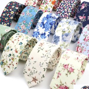 Krawatten Krawatten mit Blumenmuster, elegante Krawatte für Männer und Frauen, 100 % Baumwolle, schöne Blumen-Paisley-Krawatte, schmale, dünne Krawatte, Hochzeit, lässig, Co. Dhv35