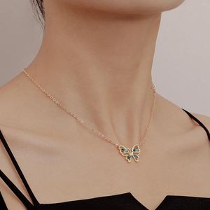 Pendant Necklaces Butterfly Animal Necklace Fashion Women Green Rhinestone Gold Color Collar Choker Jewelry Gifts 41cm(16 1/8") Long 1PC