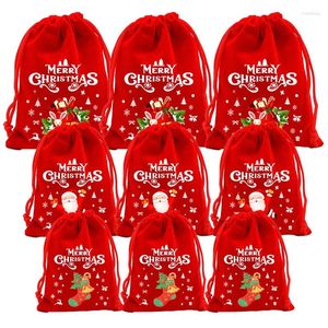 Sacos de compras Natal Veludo Cordão Doces Biscoitos Bolsa Pulseira Vermelha Embalagem de Jóias Feliz Armazenamento