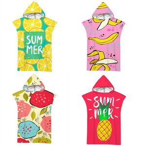 set Customizable Summer Fruit Microfiber Quick Dry Hooded Beach Towel Adult Kids Swim Changing Bathrobe Surf Wearing Cloak Poncho
