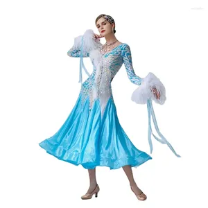 Stage Wear High-end Custom Blue Ballroom Party Dress British Imported Wysokiej jakości standardowy walc dla dorosłych