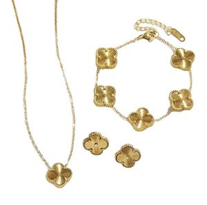 4 Fyra Leaf Clover Luxury Designer Jewelry Set Diamond Shell Fashion Women Armband Earrings Halsband Valentinsdag Födelsedagspresent