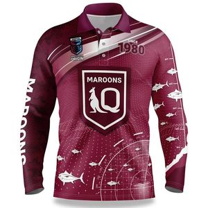 Zestaw 1980 QLD Maroons „Fish Finder” Rishint Shirt Rozmiar SMLXLXXL3XL4XL5XL