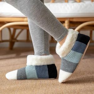 Slippers Winter Couple Home Cotton Shoes Men's Women's Silent Cloth Sole Floor Indoor Knitted Socks Boots Thick Plush Warm