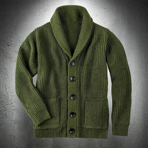 Herrenpullover, Armeegrün, Strickjacke, Herrenmantel, extra grobe Wolle, verdickt, warm, lässig, modisch, mit Knöpfen, 231218