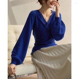 Blusas femininas estilo cruz estrutura estética interior inverno com decote em v lã caxemira malhas