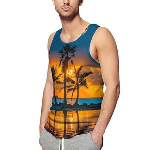 Men's Tank Tops Palm Trees Top Sunset Print Sportswear Summer Workout Men Design Sleeveless Shirts Large Size 4XL 5XL