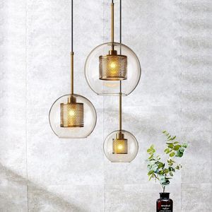 Подвесные светильники Хрустальный шар, современный мини-бар, винтажная круглая железная люстра, светодиодный дизайн, роскошная дизайнерская лампа