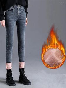 Jeans femminile neve indossare una caviglia con caviglia inverno femminile pile in pile di velluto in velluto casual vita ad addensare pantaloni a matita in denim