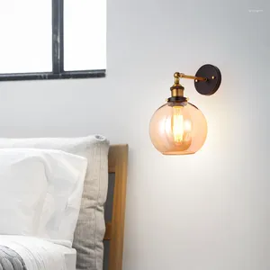 Duvar lambası Sconce Vintage Cam Montajlı Işıklar Fikstür Antika Pirinç Gölgesi Yatak Odası Başucu Okuma