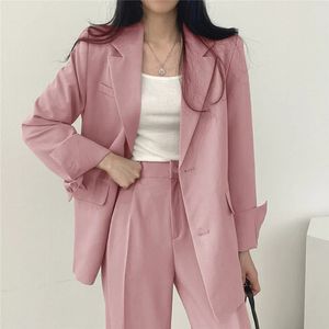 Women's Suits Blazers Women Fashion Office Suit Top and Pant Loose Single Breasted Female Pantsuit Pink Blazers Coats Elegant Party Clothes Outerwear 231216