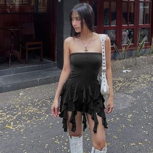 Casual Dresses Bandeau Ruffle Hip Skirt Dress Women Tube Top Flounce Peplum Hip-Wrapped Women's