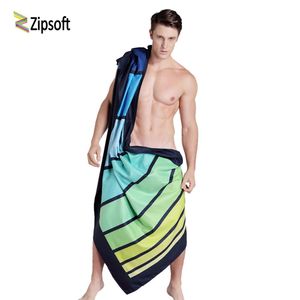 Conjunto zipsoft grande toalha de praia para adultos impresso xadrez listra microfibra secagem rápida plage viagem acampamento esportes natação banho 2021