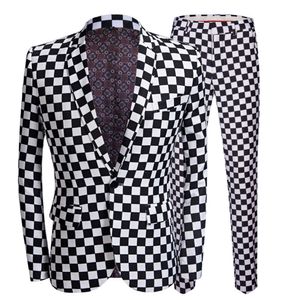 European and American Foreign Trade Black and White Checkered Printed Dress, Men's Casual Suit Jacket, Host Hairstylist Flower Suit