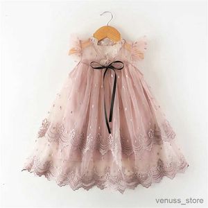 Kız elbiseleri kız bebek prenses elbise yaz kız çiçek dantel kıyafetler pembe çocuk giysileri fırfırlı kollu tül vestidos sevimli kızlar giyiyor