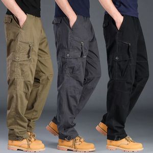 Mens Pants Casual Cargo Zipper MultiCocket Tactical Military Army Straight Loose Trousers Male Overalls Elastic Midje 231218