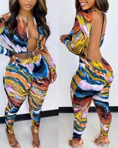 Women's Two Piece Pants Spring/summer 2023 Selling Women's Abstract Print Backless Lace Up Detail Cut Top And Set