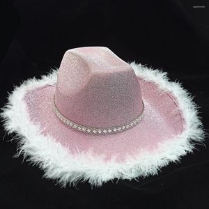 Berretti Moda Cappello da Cowgirl Lucido Piuma Soffice Cowboy Occidentale per il Festival di Natale Addio al Nubilato Carnevale Cosplay Cappello