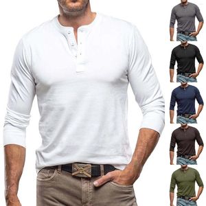 Мужские футболки, модные весенне-осенние повседневные однотонные мужские ночные футболки с длинными рукавами и пуговицами для сна