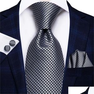 Cravatte Cravatte Hitie 85Cm Business Nero Solido Paisley 100% Seta Cravatta da uomo per uomo Cravatte da sposa di lusso formali Gravatas 2 Dhdr1