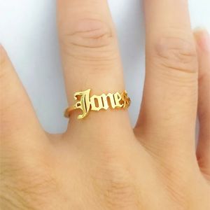 Anéis de casamento feitos à mão personalizado antigo nome inglês anéis mulheres homens jóias ajustável anillos mujer anéis de presente de casamento personalizado para ela 231218