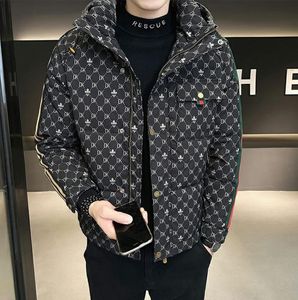 European Station Winter New Men's Trendy Brand Hooded Printed Down Cotton Coat Fashion Versatile Korean Edition Coat