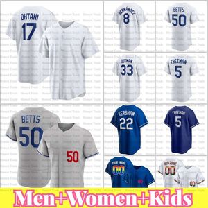 17 Shohei Ohtani Maillot de baseball Clayton Kershaw 50 Mookie Betts Martinez Freeman 5 Cody Bellinger Justin Trea Turner Julio Urias personnalisé