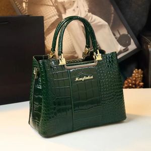 Läder stor kapacitet Mor New Fashion Crocodile Print Handbag Shoulder Crossbody Bag 29*13*22