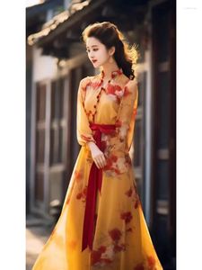 Casual Dresses Women Dress Chinese Print Long Sleeves And Yellow Prints Autumn / Winter Fashionable Female Clothing 2023