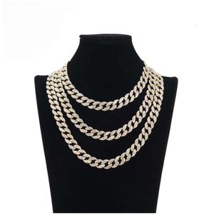Hip Hop 15MM Iced Out Cuban Link Chain Necklace Set Full Diamond Bling Choker Jewelry