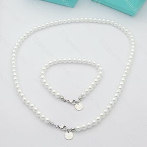 Luxo pérola pulseira mulheres designer charme pulseira de alta qualidade 925 sliver jóias conjunto na moda senhoras corrente colar presente dos namorados com caixa