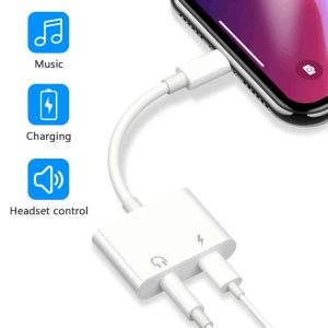 2 em 1 fone de ouvido Adaptador AUX Audio PD Charger Splitter Support Call Music Control Earphone Adapters