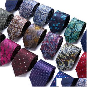 Neck Ties Neck Ties Brand 100% Silk Mens Tie 75Cm Blue Necktie Green Orange Gravatas For Men Paisley Floral Fit Wedding Workplace Slim Dhtj1