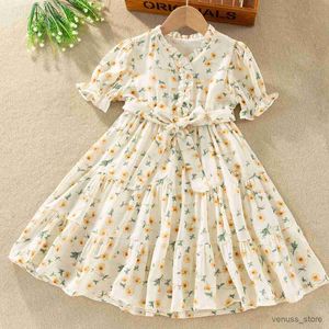 Girl's Dresses Kids Chiffon Floral Dress for Girls Prom Clothes Teenagers Clothes Summer Costumes Short Sleeve Lolita Vestidos 6 8 10 12 Years